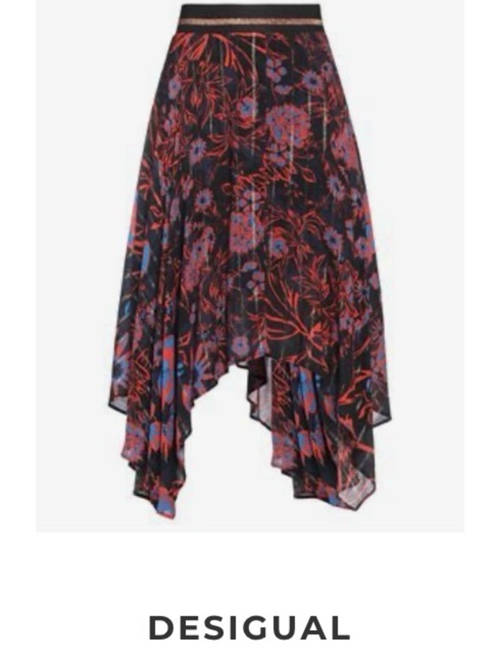 Desigual Asymmetrical Skirt in Black and Orange Floral